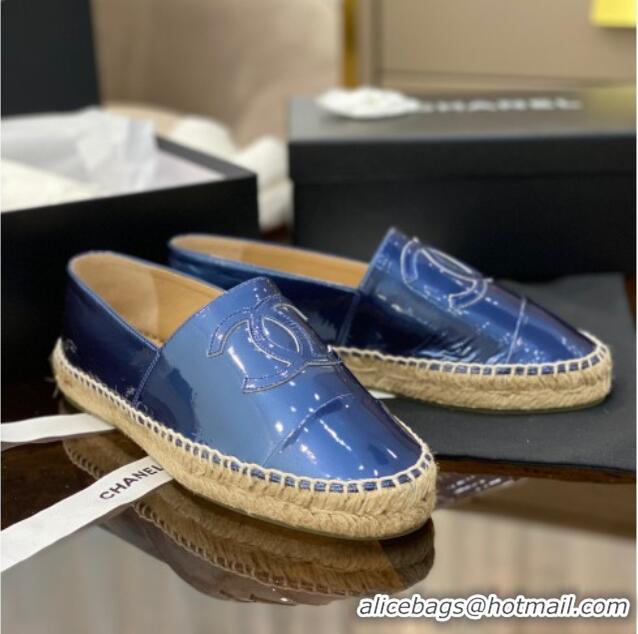 Good Looking Chanel CC Patent Leather Espadrilles 031085 Blue 2021