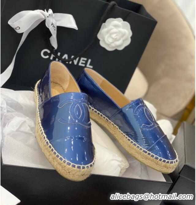 Good Looking Chanel CC Patent Leather Espadrilles 031085 Blue 2021