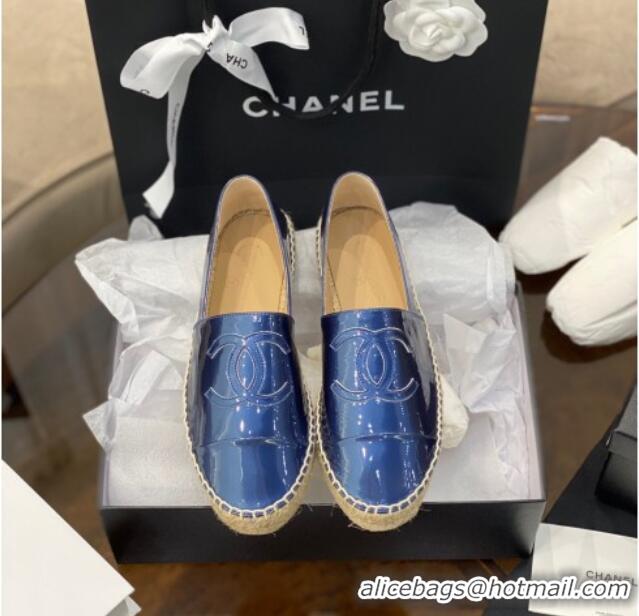 Good Looking Chanel CC Patent Leather Espadrilles 031085 Blue 2021