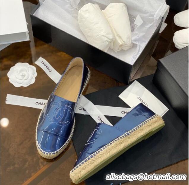 Good Looking Chanel CC Patent Leather Espadrilles 031085 Blue 2021