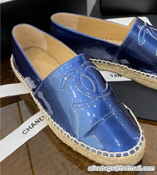 Good Looking Chanel CC Patent Leather Espadrilles 031085 Blue 2021