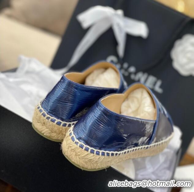 Good Looking Chanel CC Patent Leather Espadrilles 031085 Blue 2021