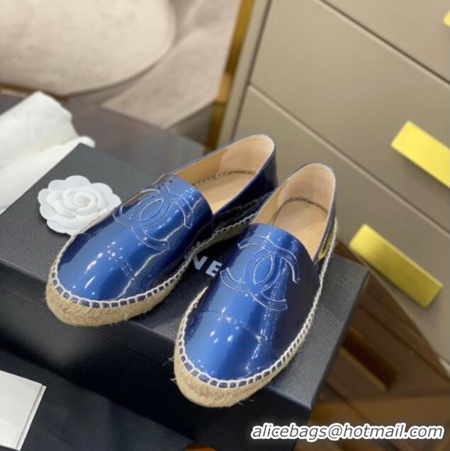 Good Looking Chanel CC Patent Leather Espadrilles 031085 Blue 2021