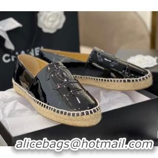 Well Crafted Chanel CC Patent Leather Espadrilles 031085 Black 2021