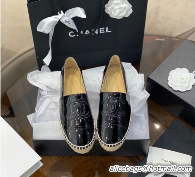 Well Crafted Chanel CC Patent Leather Espadrilles 031085 Black 2021