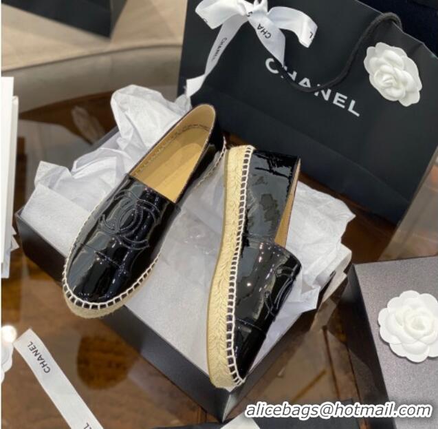 Well Crafted Chanel CC Patent Leather Espadrilles 031085 Black 2021