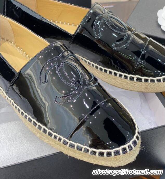 Well Crafted Chanel CC Patent Leather Espadrilles 031085 Black 2021