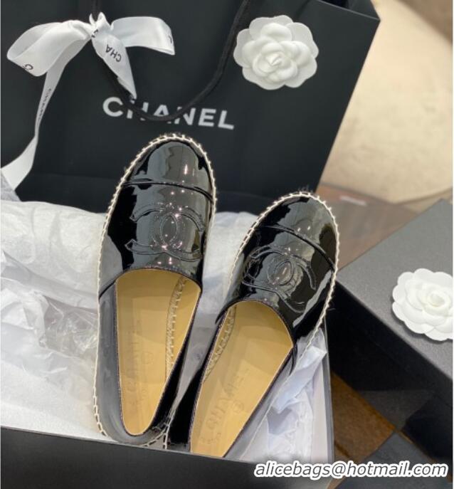 Well Crafted Chanel CC Patent Leather Espadrilles 031085 Black 2021