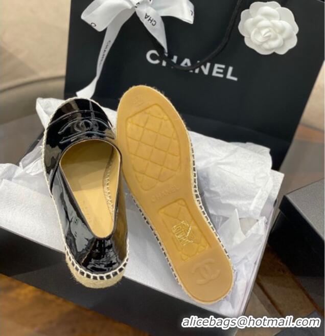 Well Crafted Chanel CC Patent Leather Espadrilles 031085 Black 2021