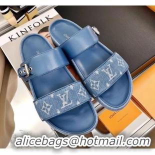 Cheap Price Louis Vuitton Bom Dia Denim Flat Sandals 031148 Blue 2021