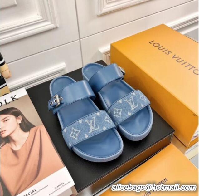 Cheap Price Louis Vuitton Bom Dia Denim Flat Sandals 031148 Blue 2021