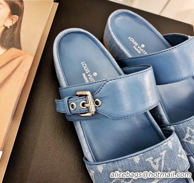 Cheap Price Louis Vuitton Bom Dia Denim Flat Sandals 031148 Blue 2021