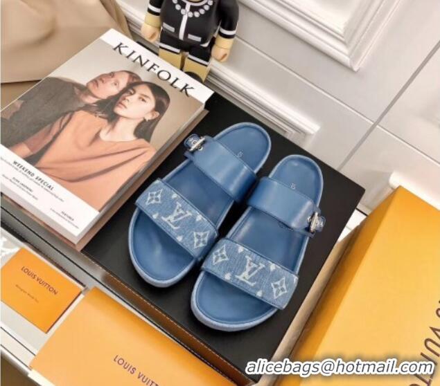 Cheap Price Louis Vuitton Bom Dia Denim Flat Sandals 031148 Blue 2021