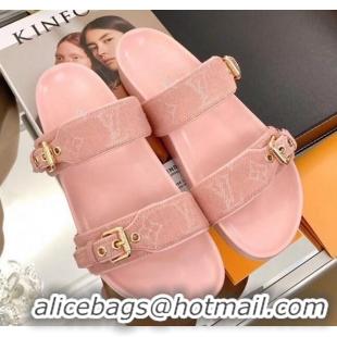 Discount Louis Vuitton Bom Dia Denim Flat Sandals 031148 Pink 2021