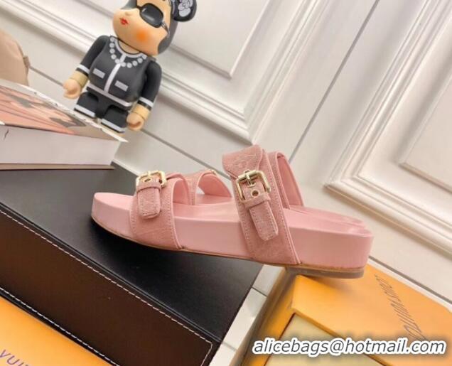 Discount Louis Vuitton Bom Dia Denim Flat Sandals 031148 Pink 2021