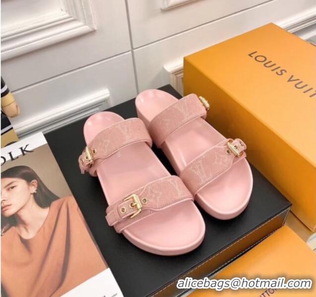 Discount Louis Vuitton Bom Dia Denim Flat Sandals 031148 Pink 2021