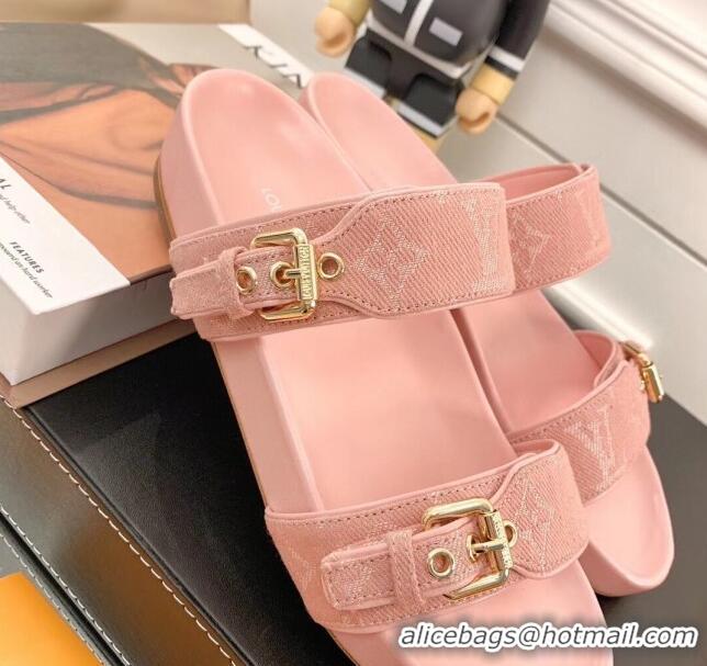 Discount Louis Vuitton Bom Dia Denim Flat Sandals 031148 Pink 2021