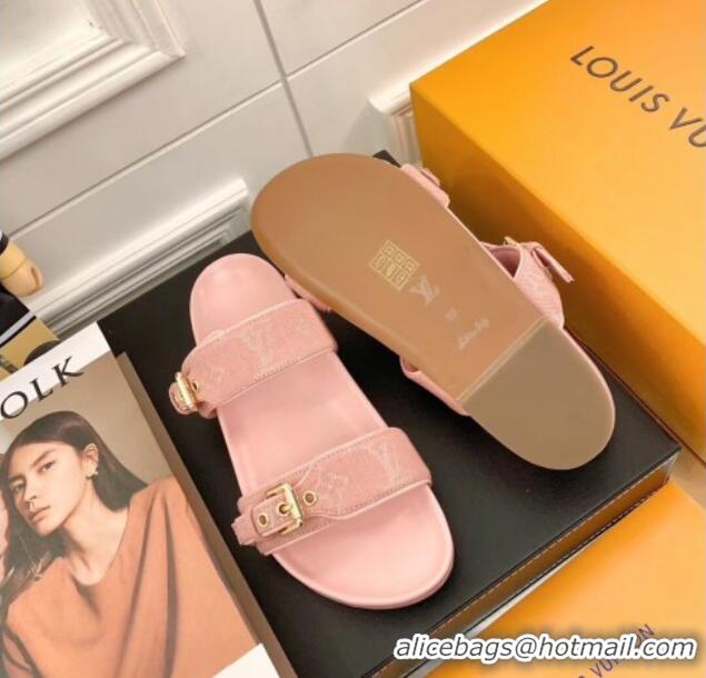 Discount Louis Vuitton Bom Dia Denim Flat Sandals 031148 Pink 2021