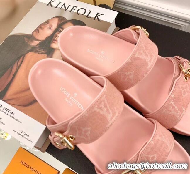 Discount Louis Vuitton Bom Dia Denim Flat Sandals 031148 Pink 2021