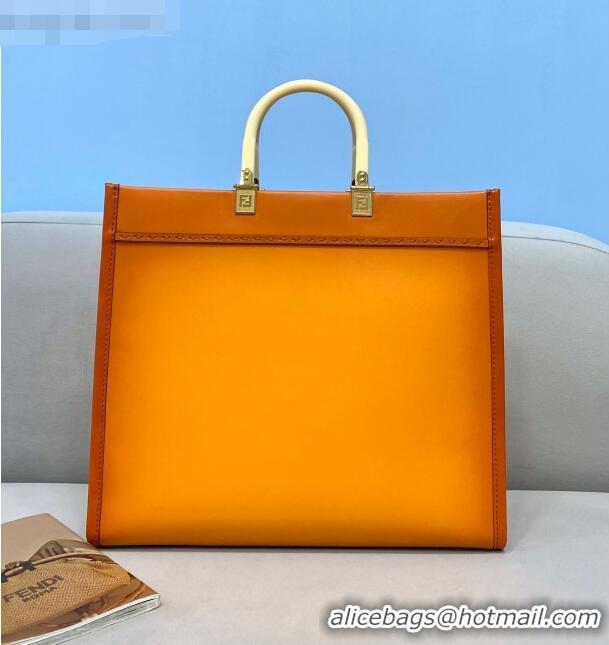 Top Quality Fendi Sunshine Gradient Leather Medium Shopper Bag FD2201 Orange 2021