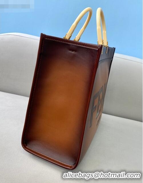 Good Product Fendi Sunshine Gradient Leather Medium Shopper Bag FD2201 Brown 2021