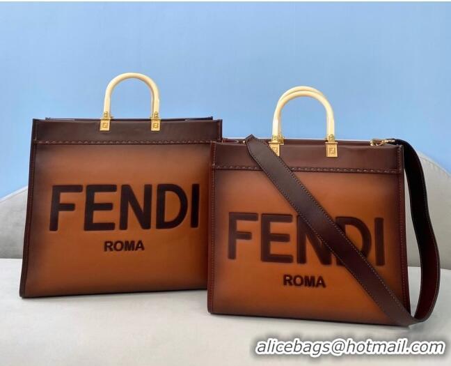 Good Product Fendi Sunshine Gradient Leather Medium Shopper Bag FD2201 Brown 2021