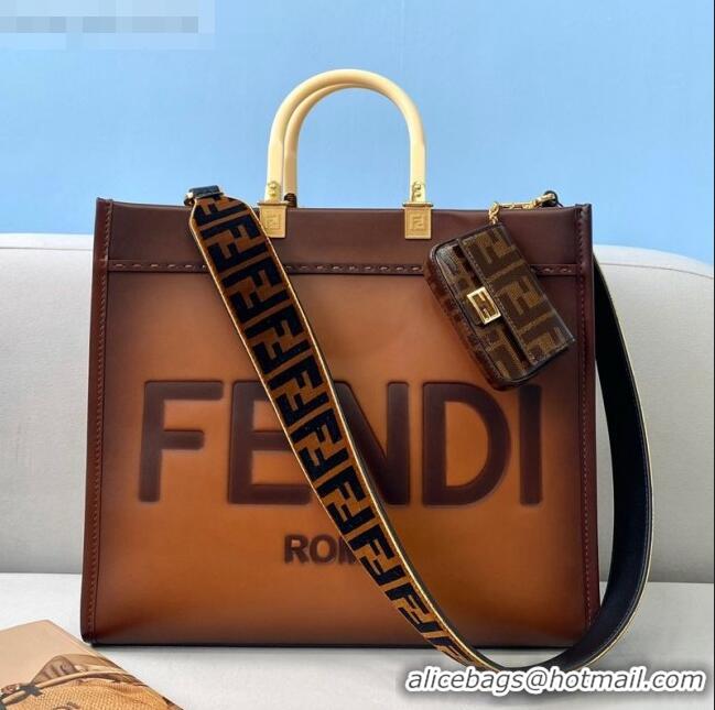 Good Product Fendi Sunshine Gradient Leather Medium Shopper Bag FD2201 Brown 2021