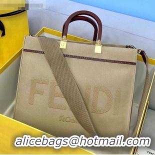 Luxury Cheap Fendi Sunshine Beige Canvas Medium Shopper Bag fD2204 2021