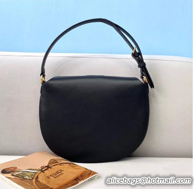 Buy Cheapest Fendi Small Croissant Leather Hobo Bag FD2205 Black 2021