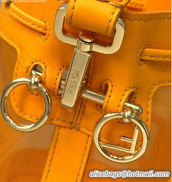 Low Cost Fendi Mon Tresor Mini Bucket Bag in FD2216 Orange Leather and Mesh 2021