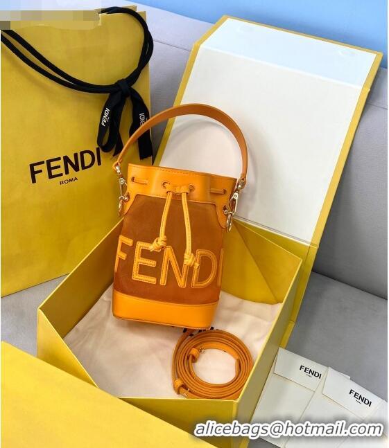 Low Cost Fendi Mon Tresor Mini Bucket Bag in FD2216 Orange Leather and Mesh 2021