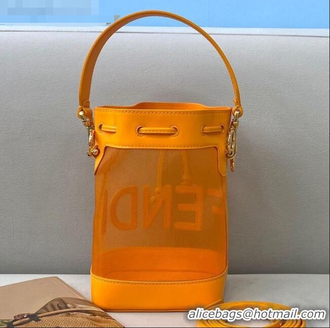 Low Cost Fendi Mon Tresor Mini Bucket Bag in FD2216 Orange Leather and Mesh 2021