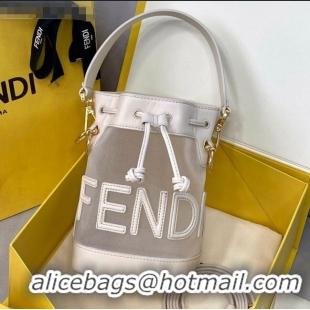 Top Grade Fendi Mon Tresor Mini Bucket Bag in FD2216 White Leather and Mesh 2021