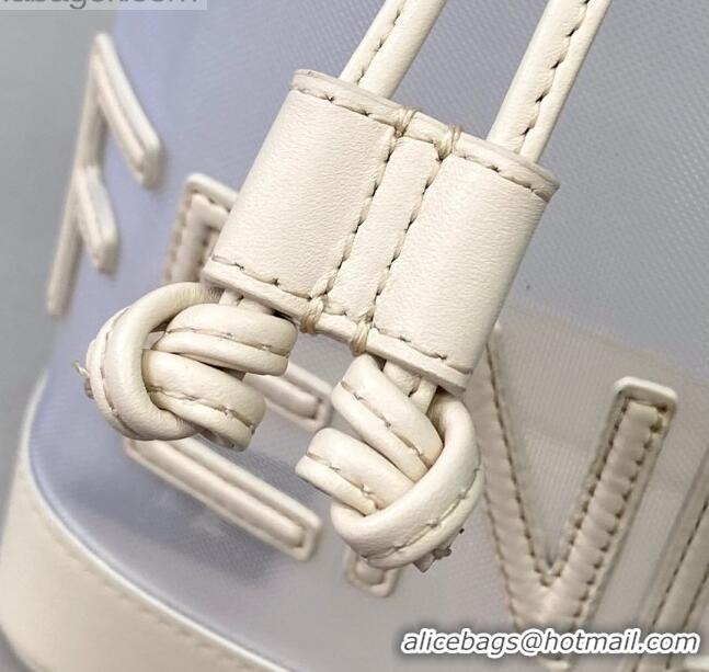 Top Grade Fendi Mon Tresor Mini Bucket Bag in FD2216 White Leather and Mesh 2021