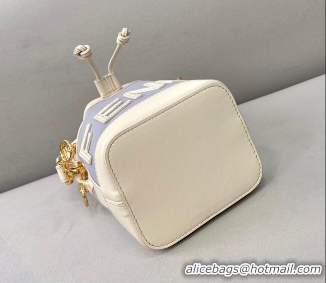 Top Grade Fendi Mon Tresor Mini Bucket Bag in FD2216 White Leather and Mesh 2021