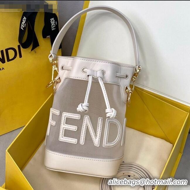 Top Grade Fendi Mon Tresor Mini Bucket Bag in FD2216 White Leather and Mesh 2021