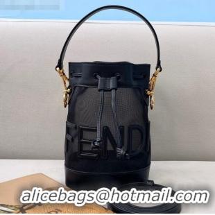 Famous Brand Fendi Mon Tresor Mini Bucket Bag in FD2216 Black Leather and Mesh 2021