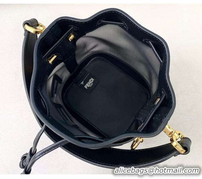 Famous Brand Fendi Mon Tresor Mini Bucket Bag in FD2216 Black Leather and Mesh 2021