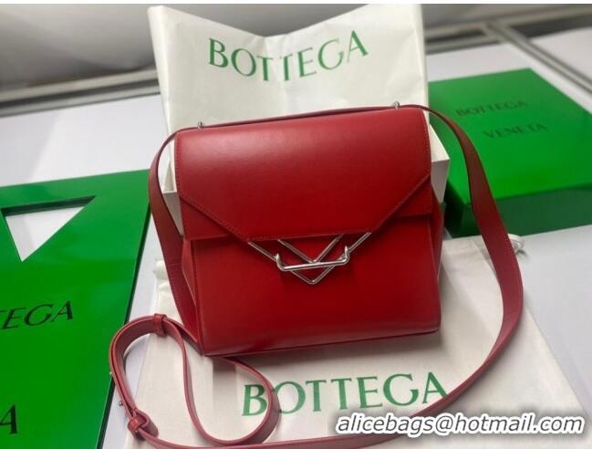 Famous Brand Bottega Veneta Box Calfskin Clip Squared Shoulder Bag BV2357 Racing Red 2021