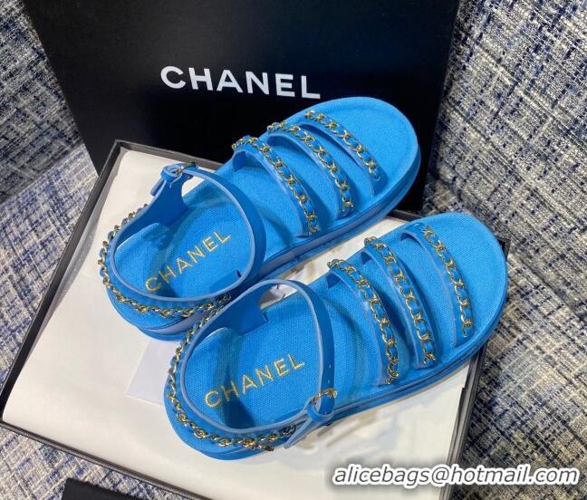 Sumptuous Chanel Calfskin Chain Strap Flat Sandals G37140 Blue 2021