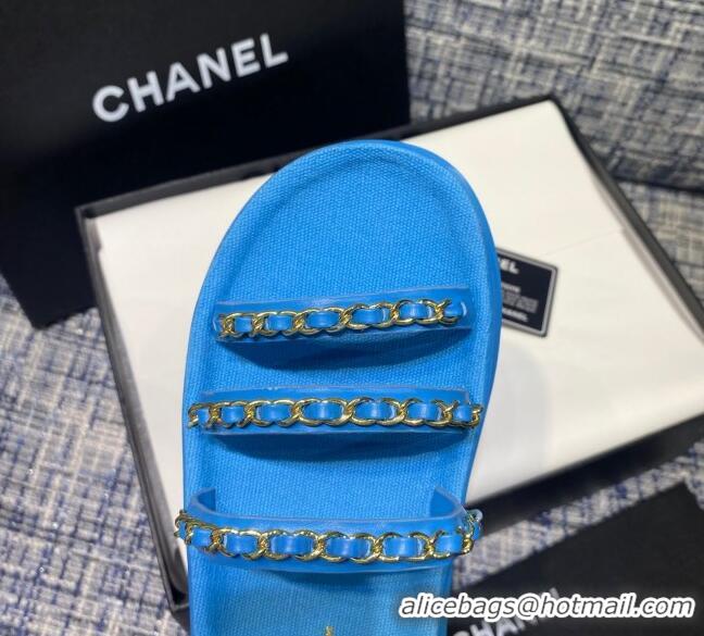 Sumptuous Chanel Calfskin Chain Strap Flat Sandals G37140 Blue 2021