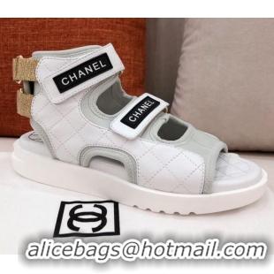 Best Grade Chanel Goatskin High-top Strap Flat Sandals G37231 White 2021