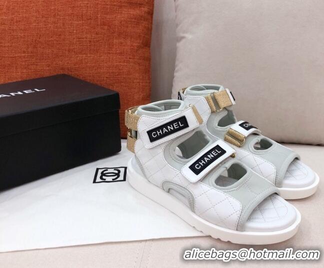 Best Grade Chanel Goatskin High-top Strap Flat Sandals G37231 White 2021