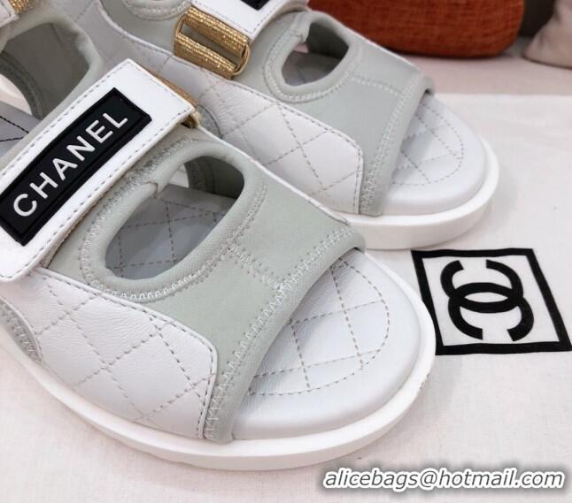 Best Grade Chanel Goatskin High-top Strap Flat Sandals G37231 White 2021