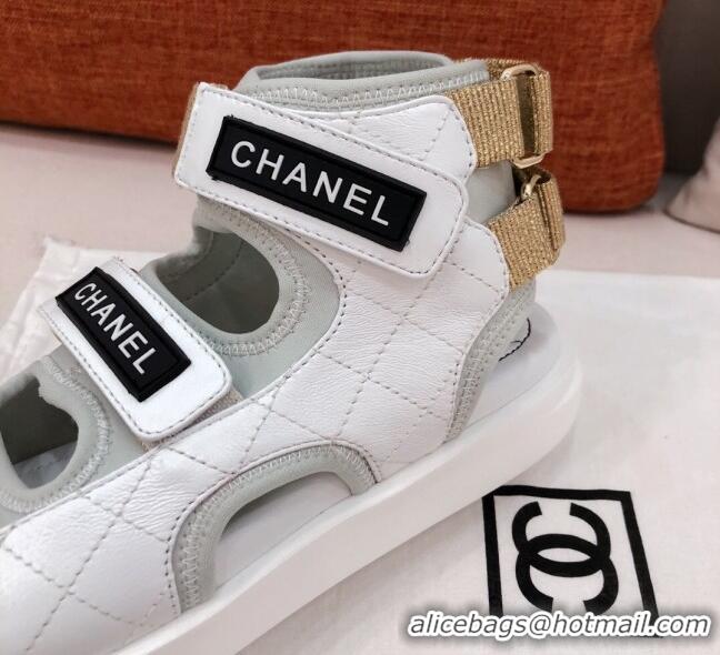 Best Grade Chanel Goatskin High-top Strap Flat Sandals G37231 White 2021