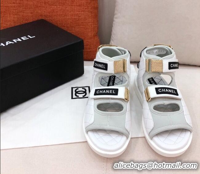 Best Grade Chanel Goatskin High-top Strap Flat Sandals G37231 White 2021