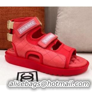 Inexpensive Chanel Goatskin High-top Strap Flat Sandals G37231 Red 2021