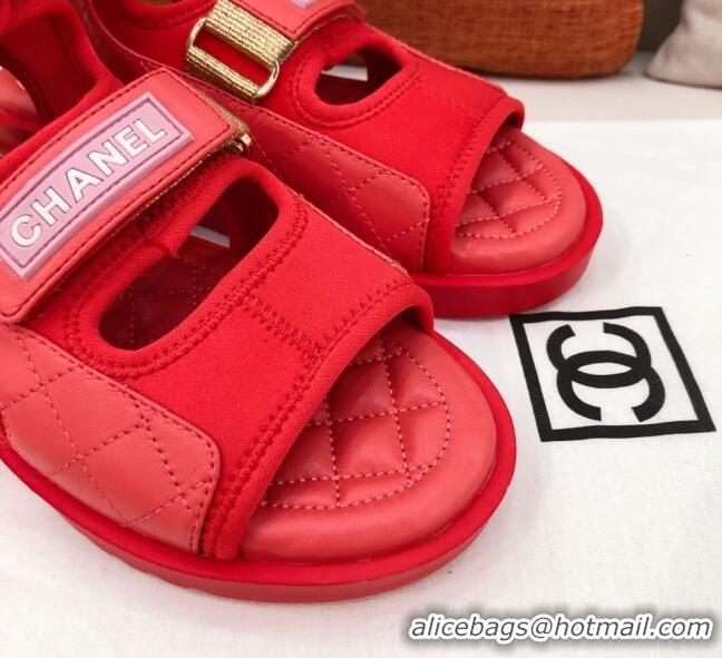 Inexpensive Chanel Goatskin High-top Strap Flat Sandals G37231 Red 2021