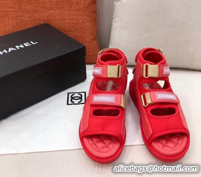 Inexpensive Chanel Goatskin High-top Strap Flat Sandals G37231 Red 2021