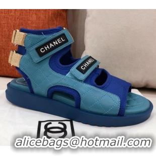 Perfect Chanel Goatskin High-top Strap Flat Sandals G37231 Blue 2021